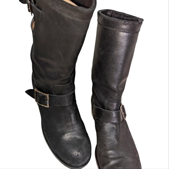 JIMMY CHOO Crystal-Detailed Suede Biker Boots in Black Size 40/US 9 - Picture 6 of 10